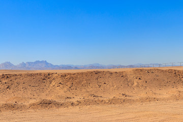 View of Arabian desert and mountain range Red Sea Hills in Egypt