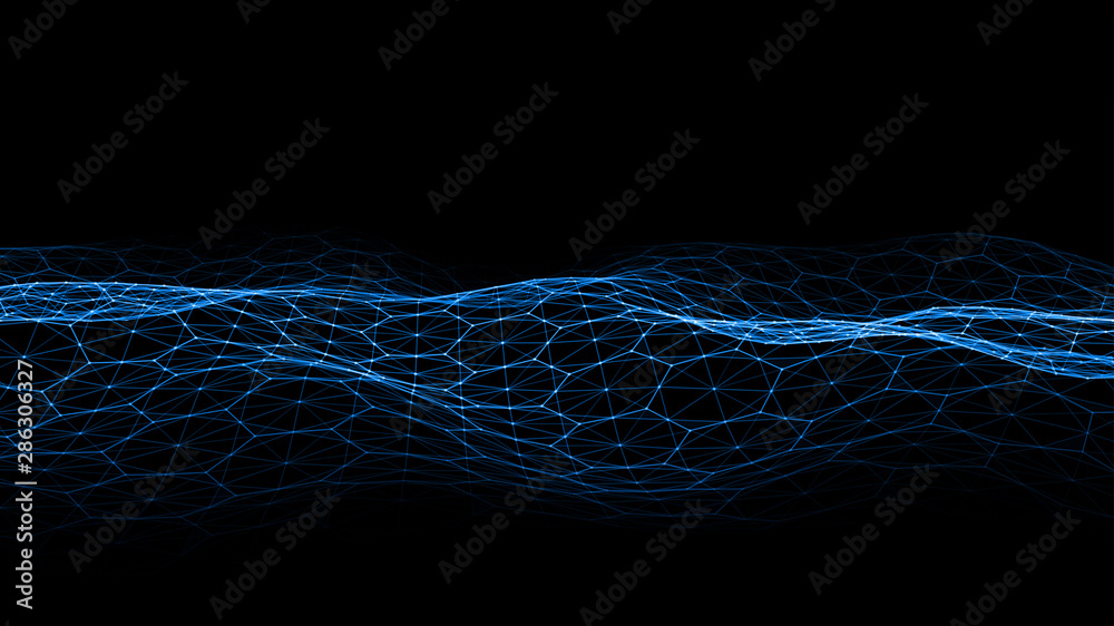 Poster vector abstract futuristic digital landscape. computer geometric digital connection structure. artif