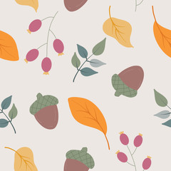 Colorful autumn leaves and autumn elements in anseamless pattern design