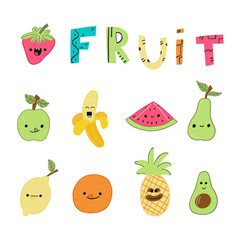 Vector set fruits isolated on white background