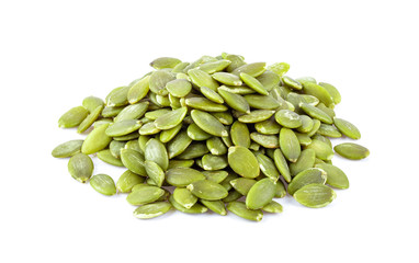 Pumpkin seeds on a white background