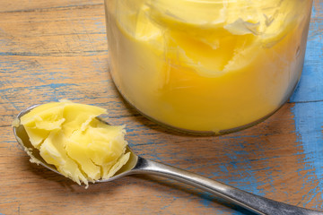ghee in jar and spoon