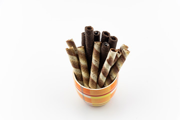 Chocolate Wafer Rolls Stick - White Background