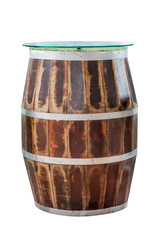 Wooden barrel for wine with steel ring. Clipping path included