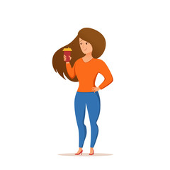 Young pretty woman holding coffee cup colorful cartoon vector concept