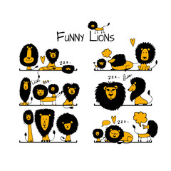 Funny lions collection, sketch for your design