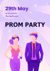 Young and beautiful prom king and queen colorful vector poster template.