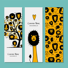 Banners design, funny lions