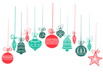 Christmas decorations, sketch drawing for your design, greeting card, Christmas icons