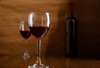 Bottle and Glasses of Red Wine