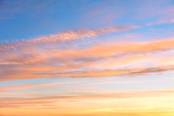 Gentle colors of Sunrise sundown sky with  soft clouds