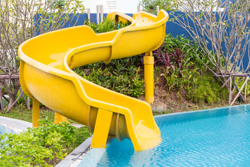 Pool Slide Swimming public pool slide blue water outdoors