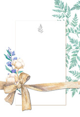 Wedding Invitation, grey ribbon and invite card geometric. Horizontal elegant Rectangle frame. White square background. watercolor. Greeting card, cute celebration. Living coral