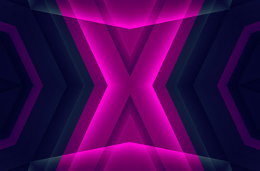Dark abstract futuristic background. Neon lines, glow. Neon lines, shapes. Pink and blue glow
