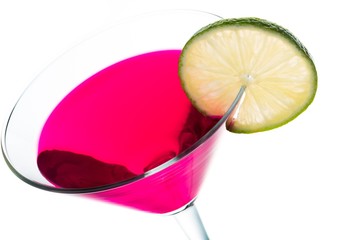 Red Cocktail with Lime Garnish