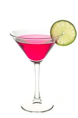Red Cocktail with Lime Garnish
