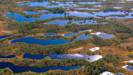 Aerial shooting from the drone. Beautiful landscape with Islands and lake. Turquoise water and...