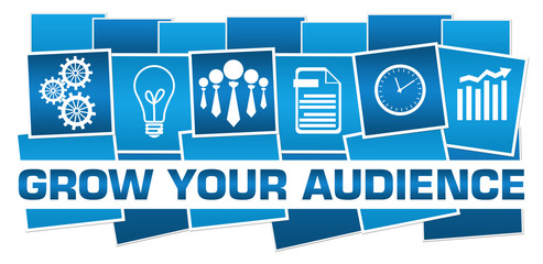 Grow Your Audience Business Symbols Blue Horizontal Stripes 