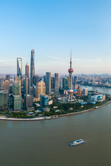Obraz premium Aerial view of Shanghai skyline at sunset,China.