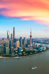 Fototapeta na wymiar Aerial view of Shanghai skyline at sunset,China.
