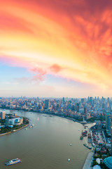Fototapeta na wymiar Aerial view of Shanghai skyline at sunset,China.