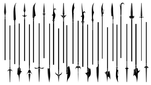 Set of simple monochrome images of spears and halberds.