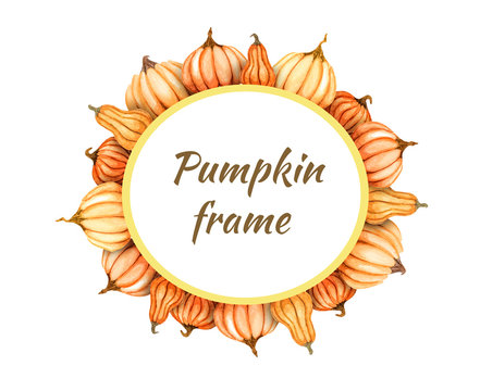 watercolor frame with pumpkins, suitable for autumn design, autumn harvest. Decoupage and scrapbooking