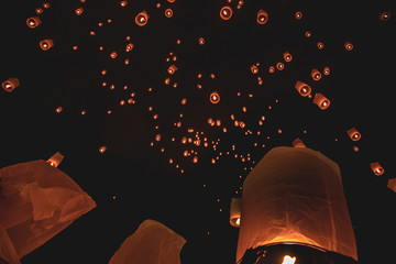 Lanterns festival, Yee Peng and Loy Khratong in Chiang Mai in Thailand