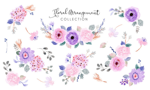 soft purple pink floral arrangement watercolor collection