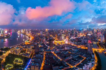Shanghai skyline with city buildings at night,China