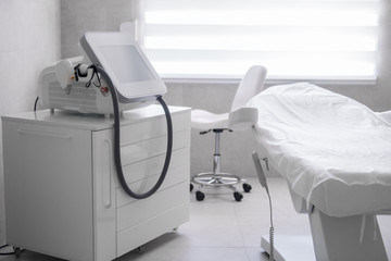 Medical equipment for cosmetology, laser epil machine, beautician cabinet, beauty salon interior details