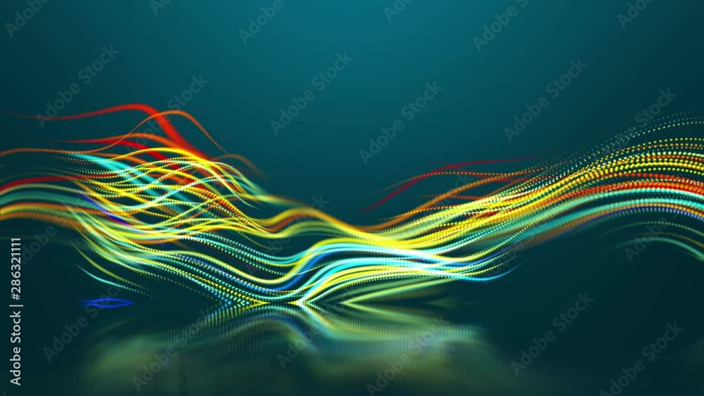 Wall mural colorful abstract vector ribbon mesh structure technology wavy animated background. uhd 4k seamless 