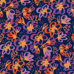 Sketch style abstract flowers seamless pattern