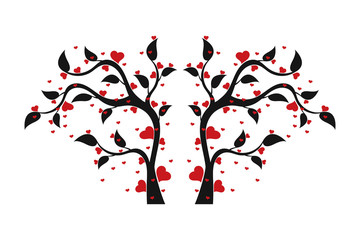 Love tree with heart shaped leaves. Romantic background.