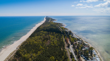 Aerial view of the Hel Peninsula, a charming place on the Baltic Sea, Poland