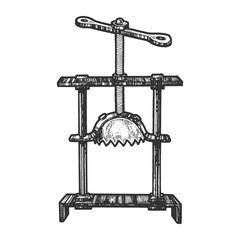 Head crusher medieval torture device sketch engraving vector illustration. Scratch board style imitation. Hand drawn image.