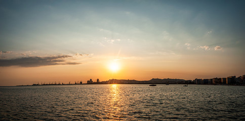 Sunset in Durres Port view. Albania 2019