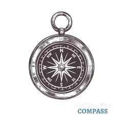 Hand drawn compass. Isolated vector illustration in sketch engraving style © alexrockheart