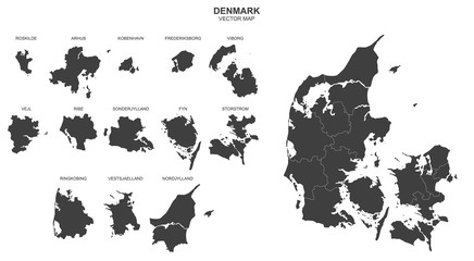 vector map of Denmark on white background - obrazy, fototapety, plakaty