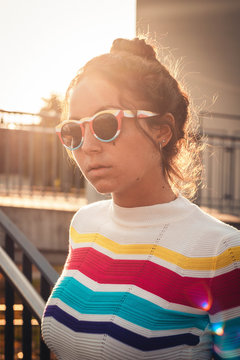 Young woman with matching sunglasses