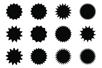 Fototapeta premium Set of vector starburst, sunburst badges. Black icons on white background. Simple flat style vintage labels, stickers. 