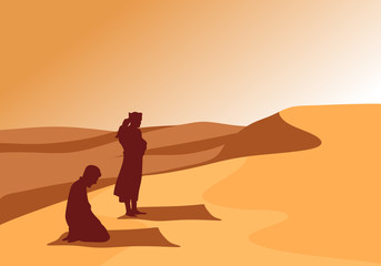 man pray in the desert for background illustration and image Category Travel