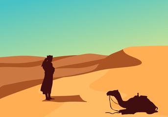 man pray in the desert for background illustration and image Category TravelPrint