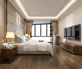 3d rendering luxury modern bedroom suite in hotel
