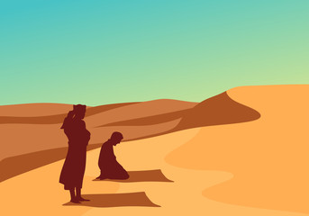 man pray in the desert for background illustration and image Category TravelPrint