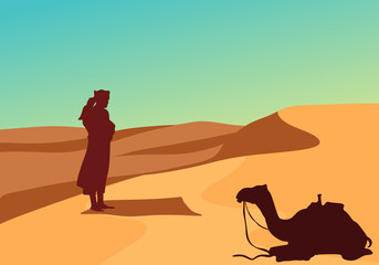 Printman pray in the desert for background illustration and image Category Travel