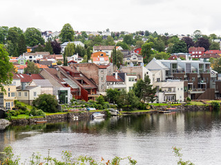 Trondheim/Norway - July, 6 2019: View of the city and the river