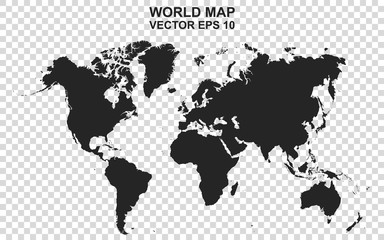 Fototapeta na wymiar world map on transparent background