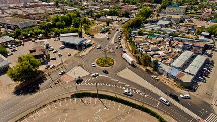 Aerial view of the road junction. Aerial view.