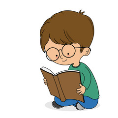 Boy reading a book. Isolated vector